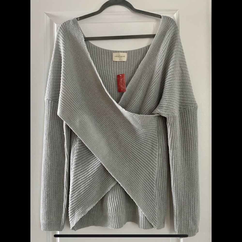 NWT - Cross Front Knit Sweater - Dusty Light Blue Size L